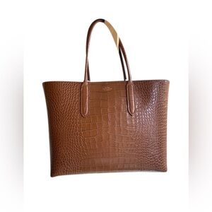 Smythson Mara Ciappa East West tote bag, cognac croc effect embossed leather